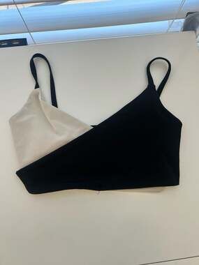 Five Dancewear La Mer Top Black and Ivory Colorblock Strappy Dance Crop Top
